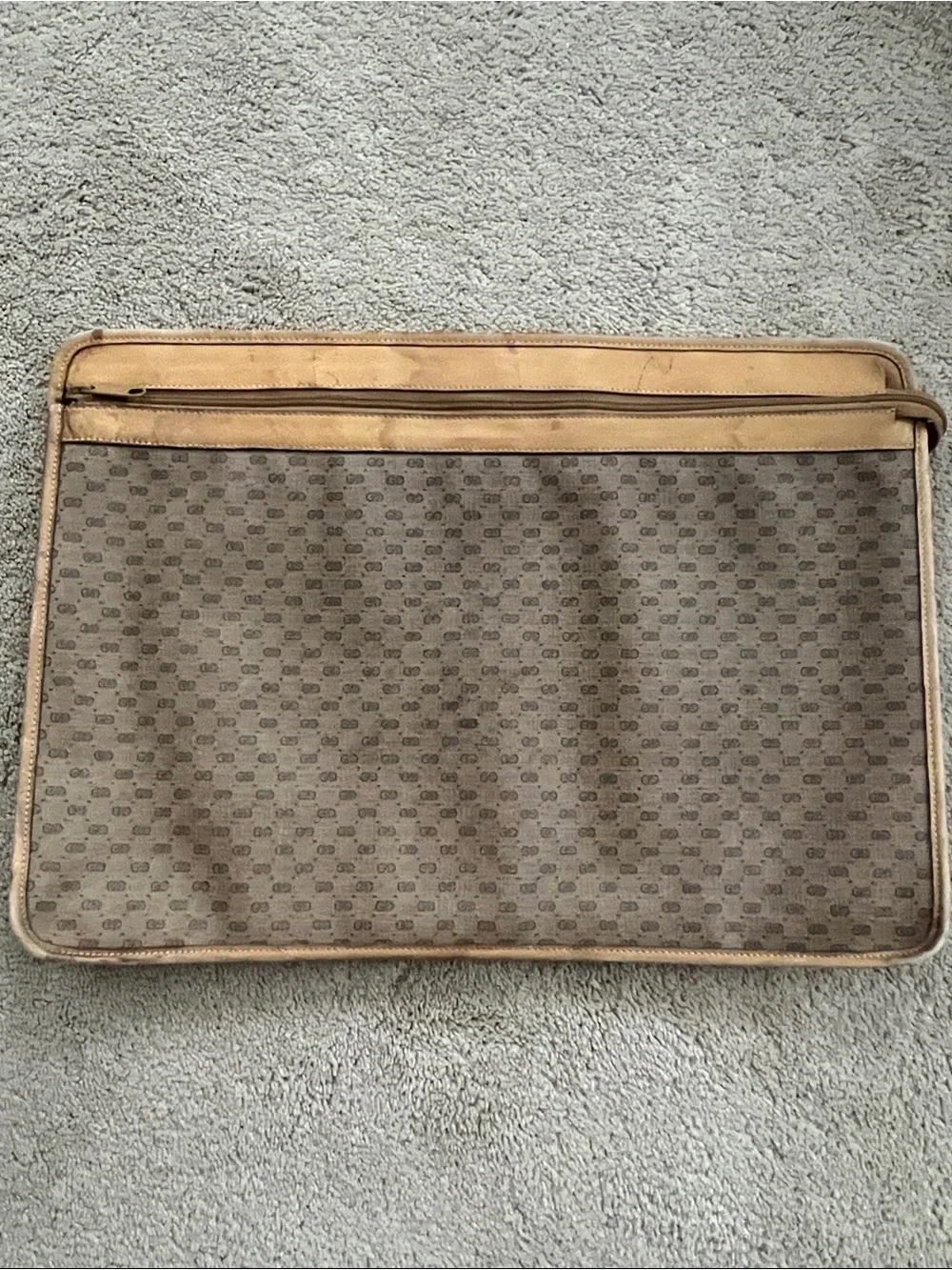 Gucci Vintage Micro GG Supreme PVC Clutch/ Document Sleeve w/ Leather Trim